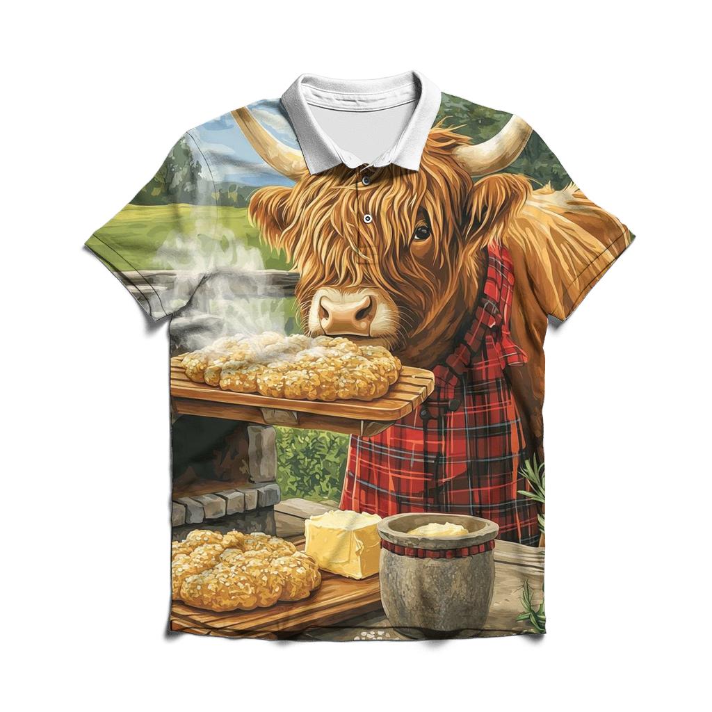 Highland Cow Bread Oven Baker casual sports polo shirts