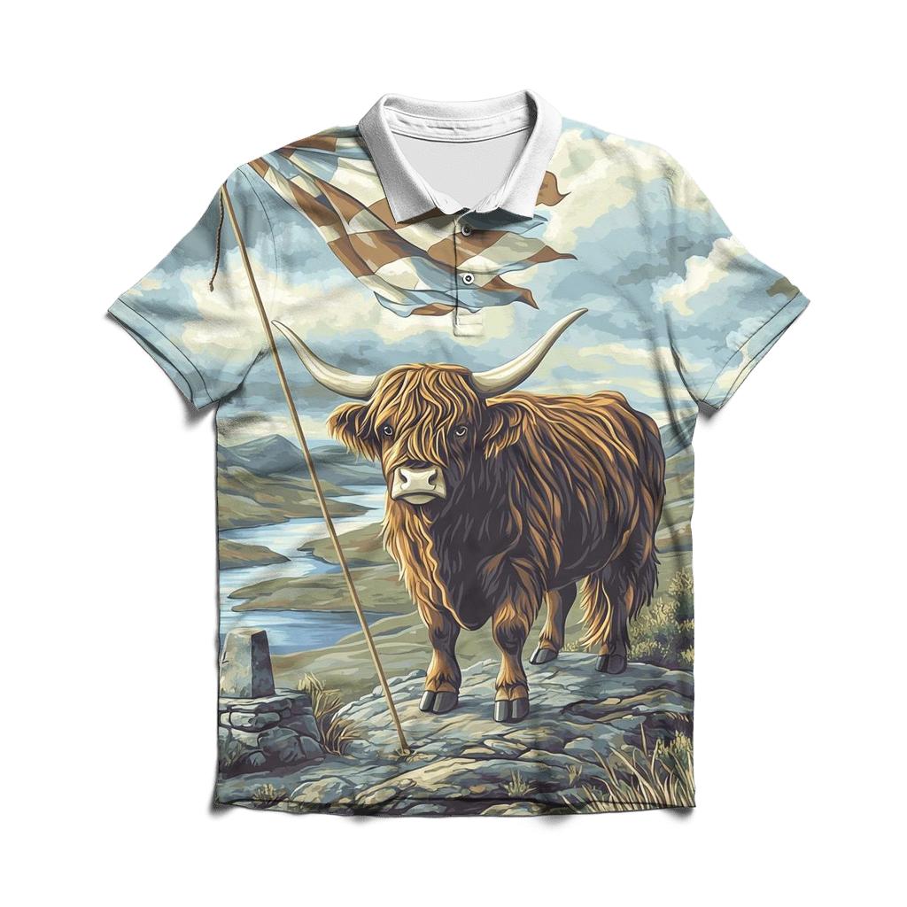 Highland Cow Hilltop Weather Watch personalized polo shirts
