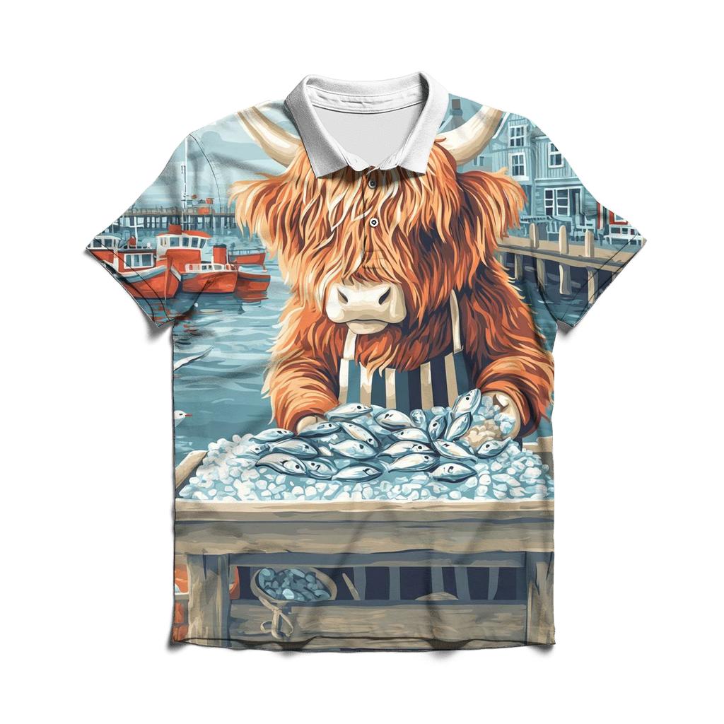 Highland Cow Harbor Fishmonger classic pique polos