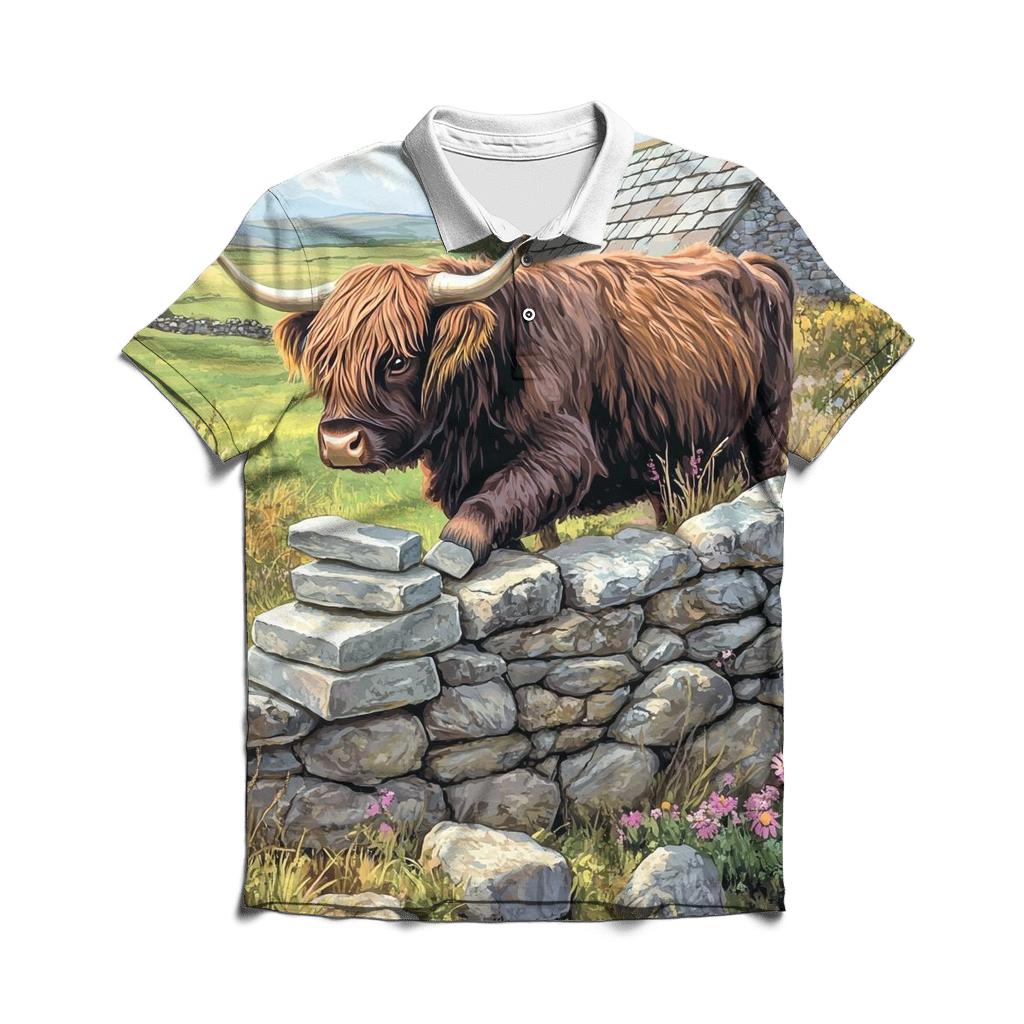 Highland Cow Garden Stone Wall Builder stylish collar polo tees