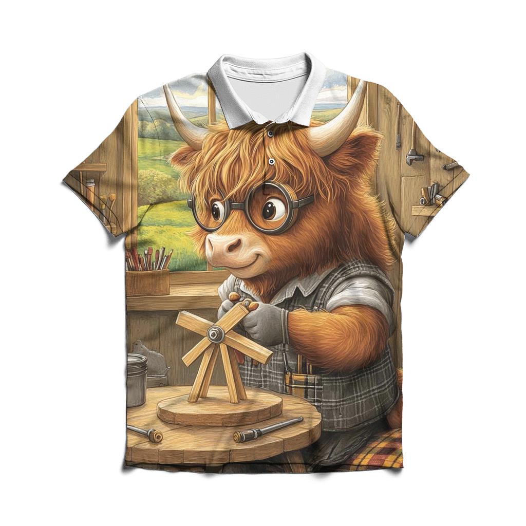 Highland Cow Workshop Tool Shed Inventor custom polo shirts
