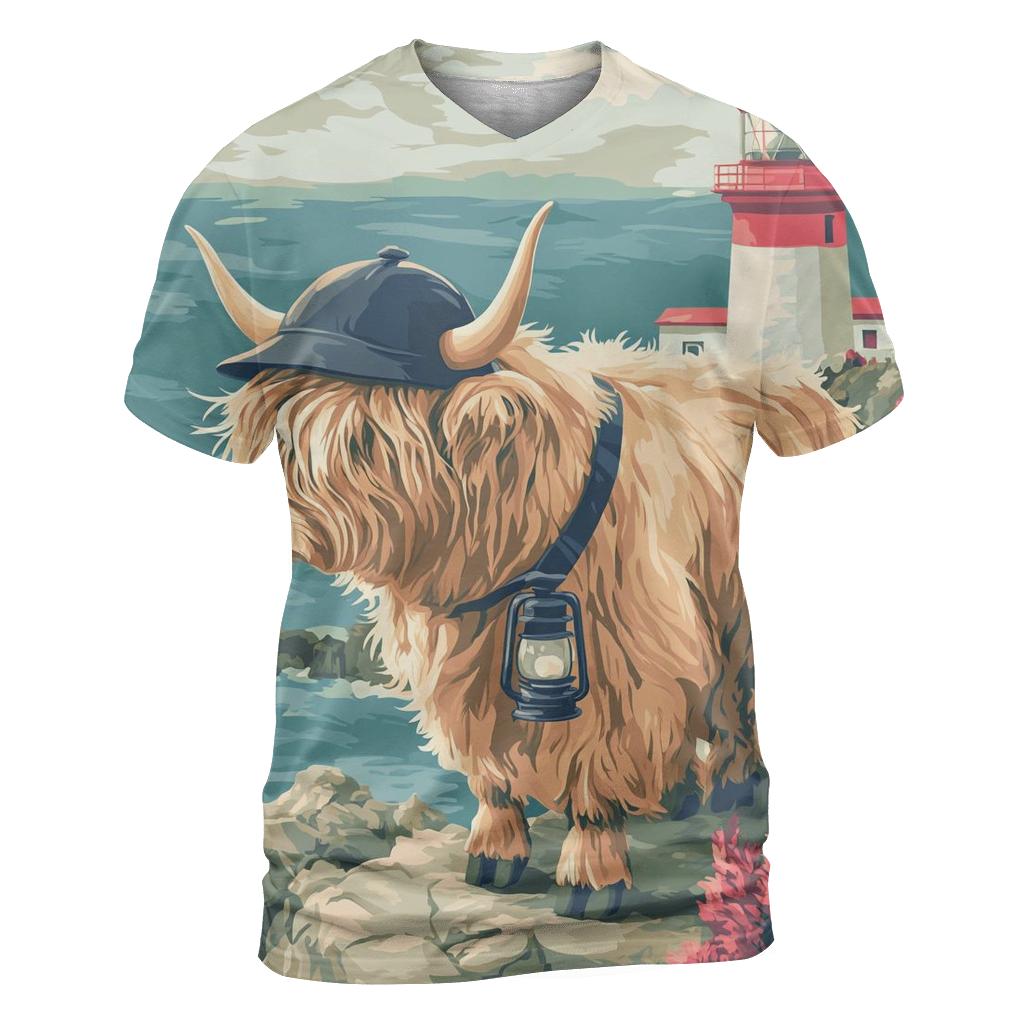 Highland Cow Lighthouse Keeper trendy printed shirt styles