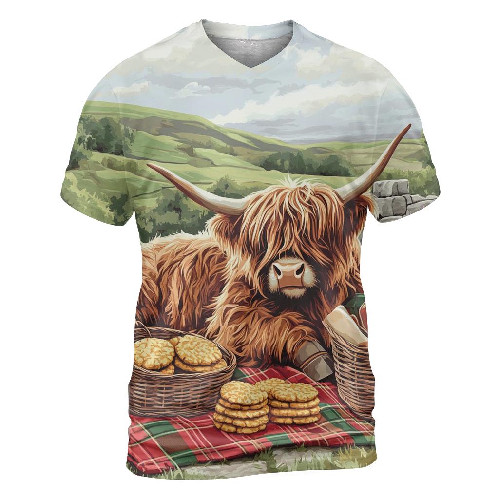 Tartan Picnic With Highland Cow unique graphic print tees