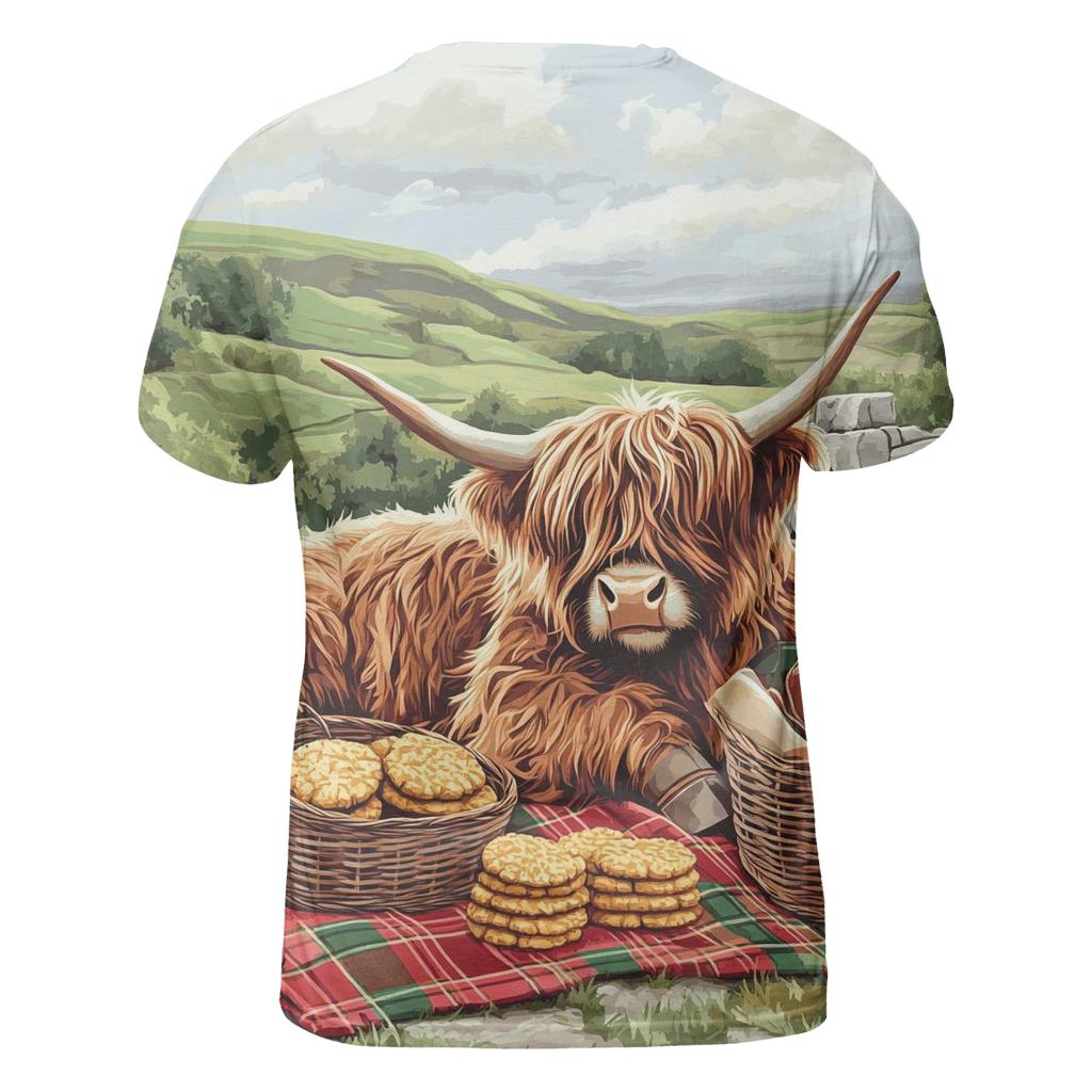 Tartan Picnic With Highland Cow unique graphic print tees