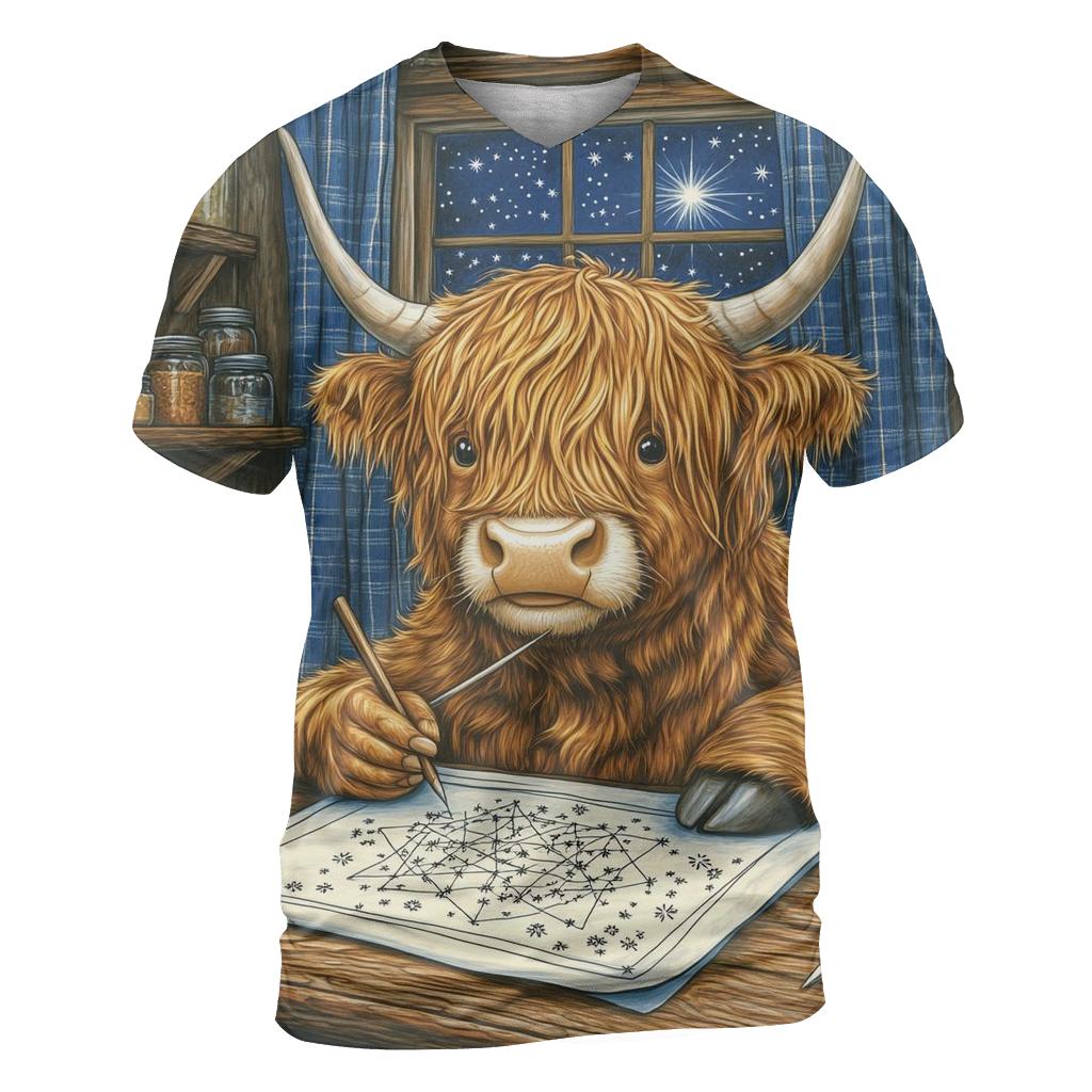 Highland Cow Star Atlas Cartographer artistic all-over print tops