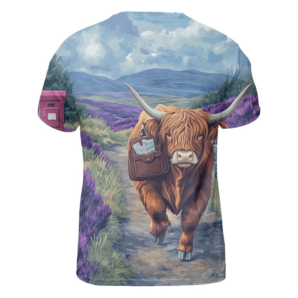 Moorland Mail Run Highland Cow designer pattern shirts