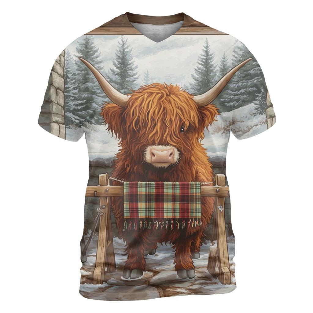 Highland Cow In Winter Knit Workshop creative print fashion shirts
