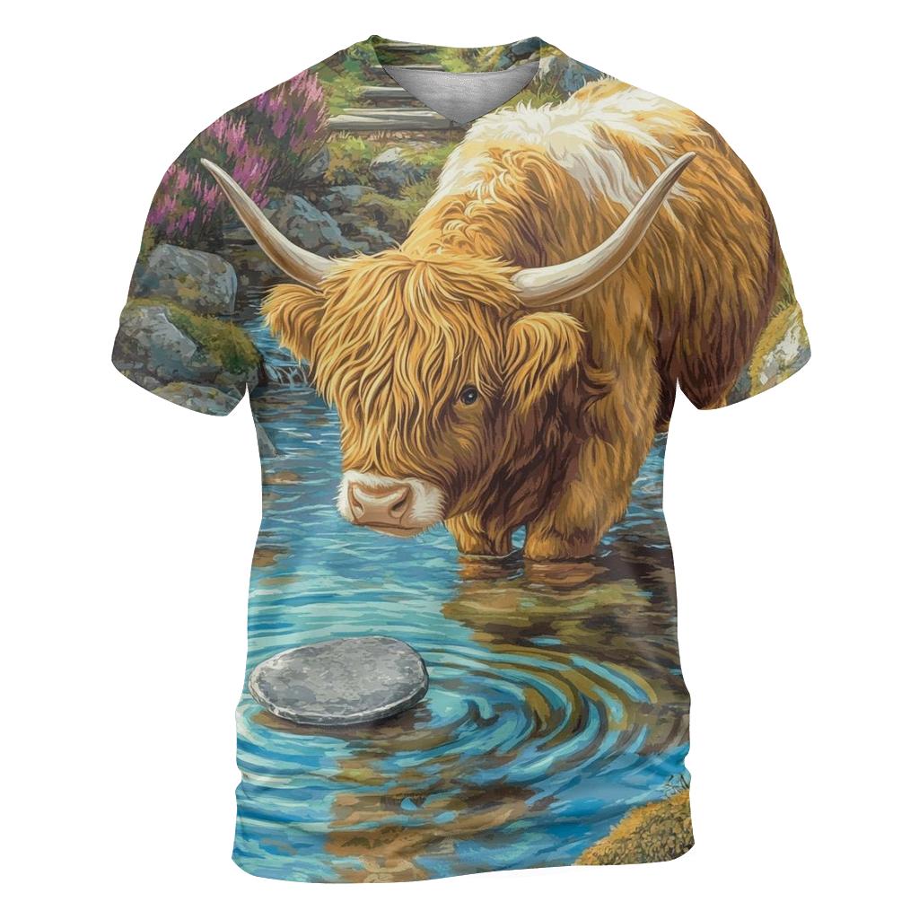Highland Cow River Stone Skipper unique graphic print tees