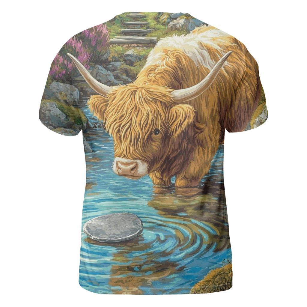 Highland Cow River Stone Skipper unique graphic print tees