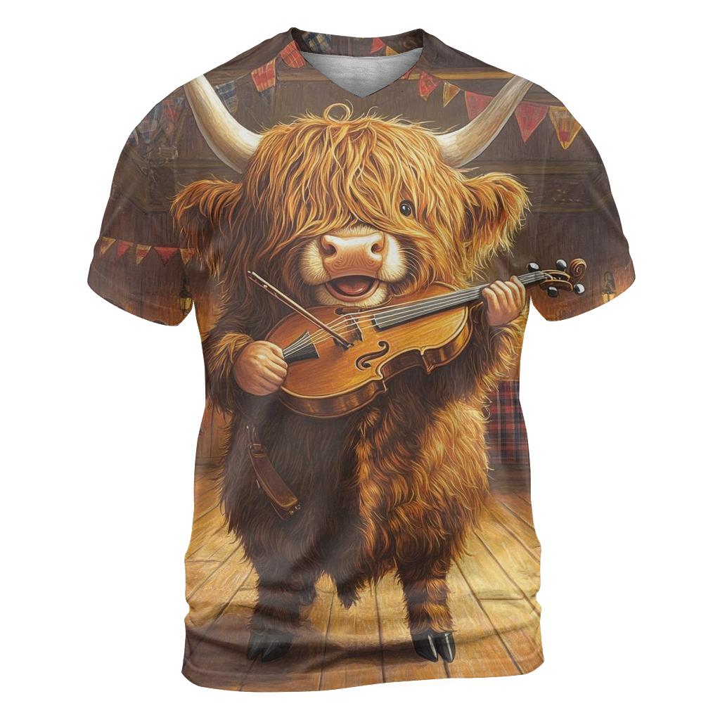 Ceilidh Fiddle Highland Cow artistic all-over print tops