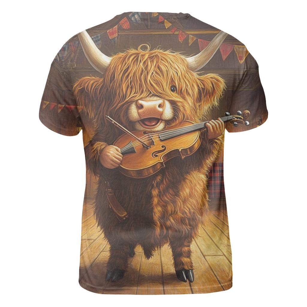 Ceilidh Fiddle Highland Cow artistic all-over print tops