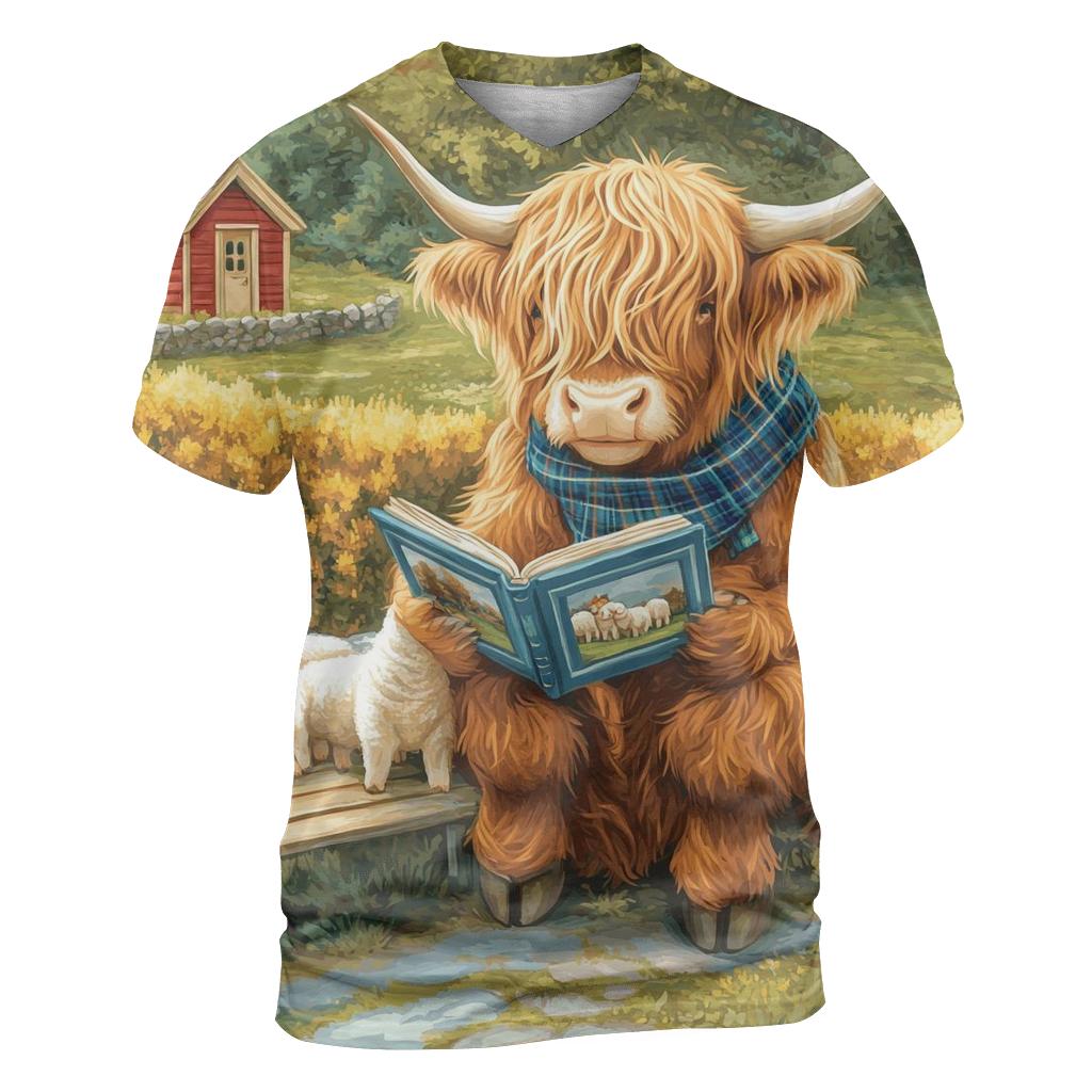 Highland Cow Schoolyard Storytime statement graphic shirts