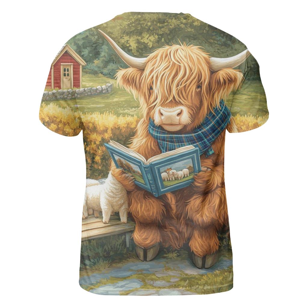Highland Cow Schoolyard Storytime statement graphic shirts