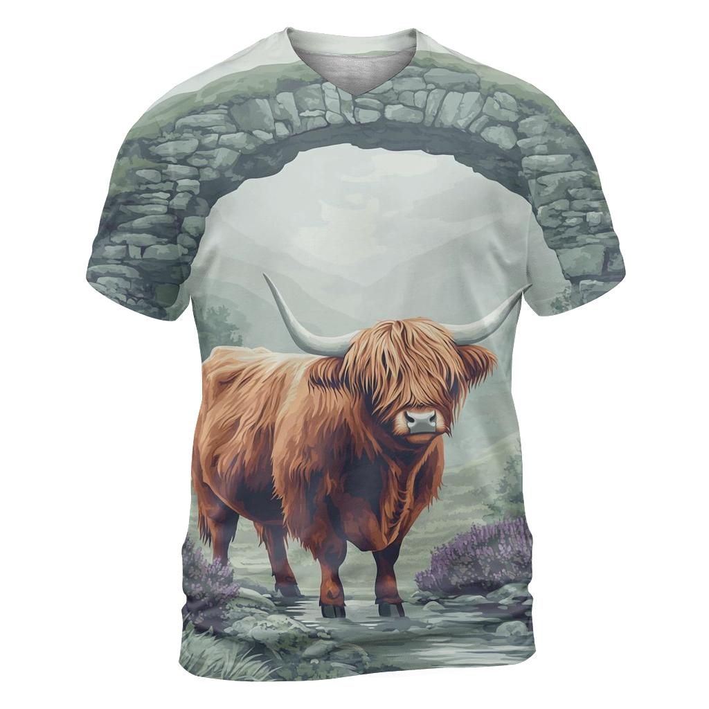 Highland Cow In Mist Gate Glen creative print fashion shirts