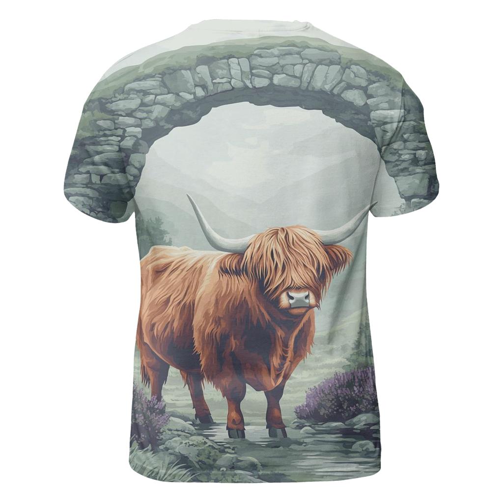 Highland Cow In Mist Gate Glen creative print fashion shirts