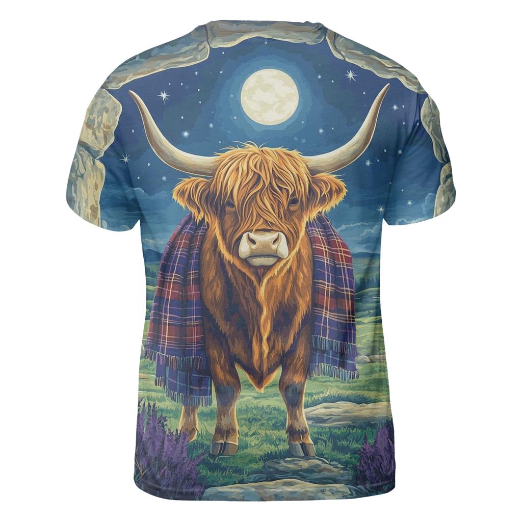 Highland Cow Moonlit Stone Circle Sentinel artistic all-over print tops