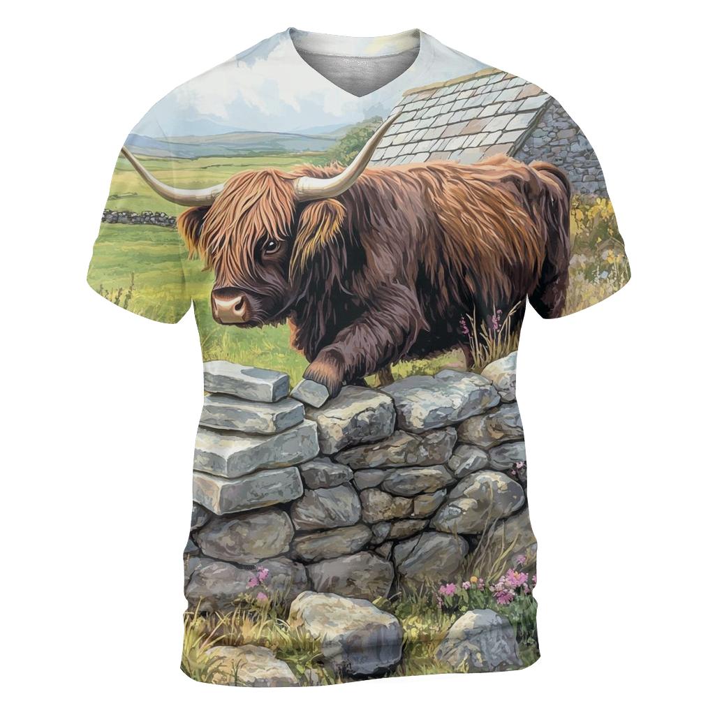 Highland Cow Garden Stone Wall Builder statement graphic shirts