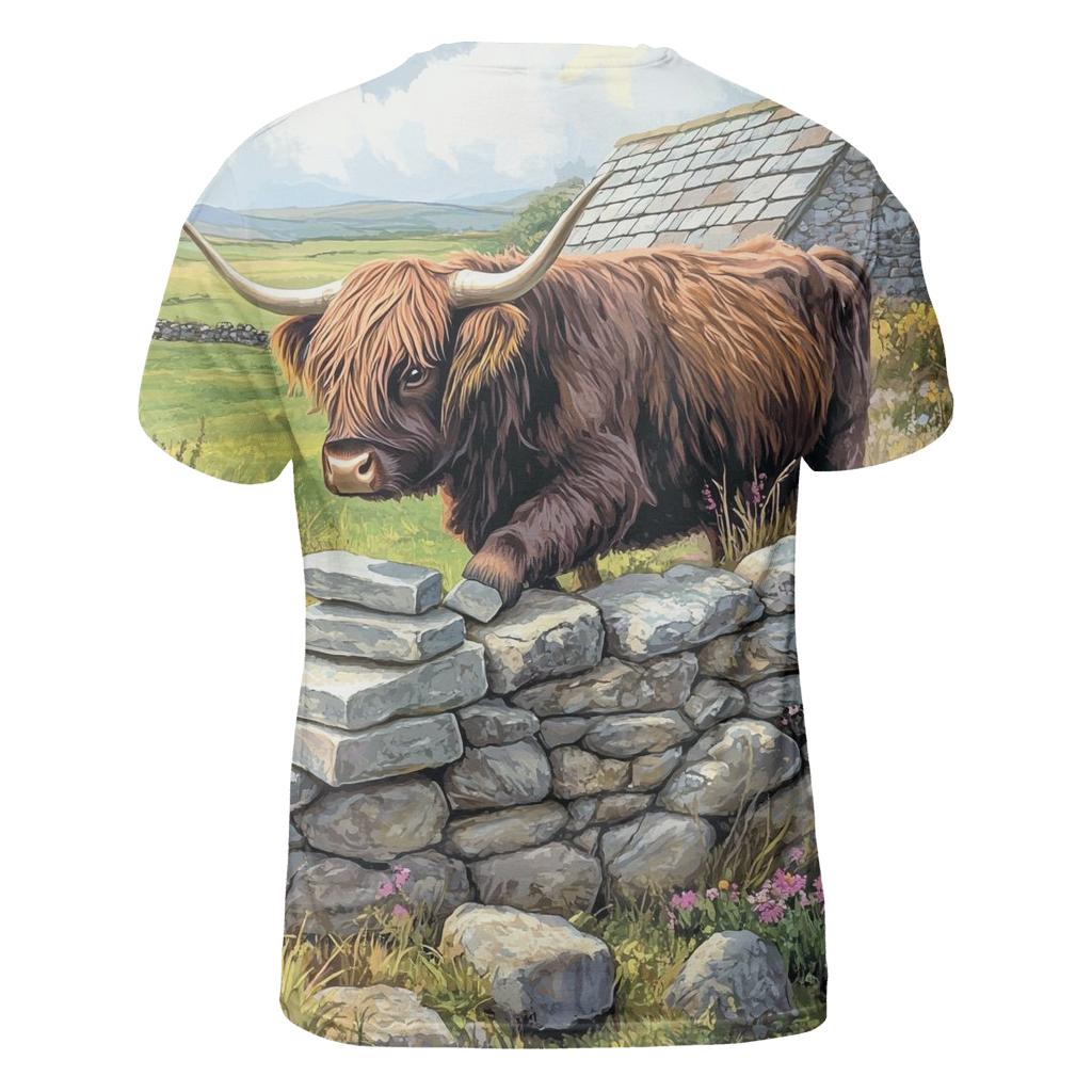 Highland Cow Garden Stone Wall Builder statement graphic shirts