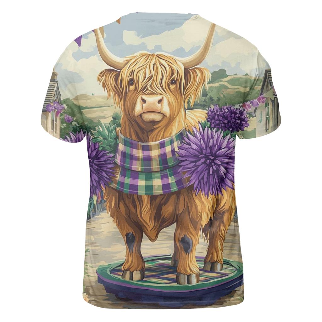 Highland Cow In Thistle Parade Float vibrant all-over design tees