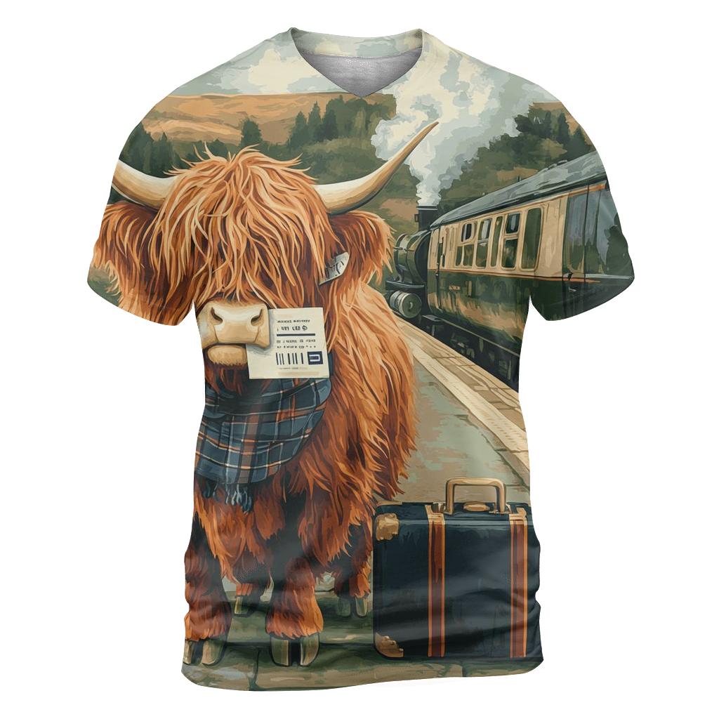 Highland Cow Railway Platform Traveler trendy printed shirt styles