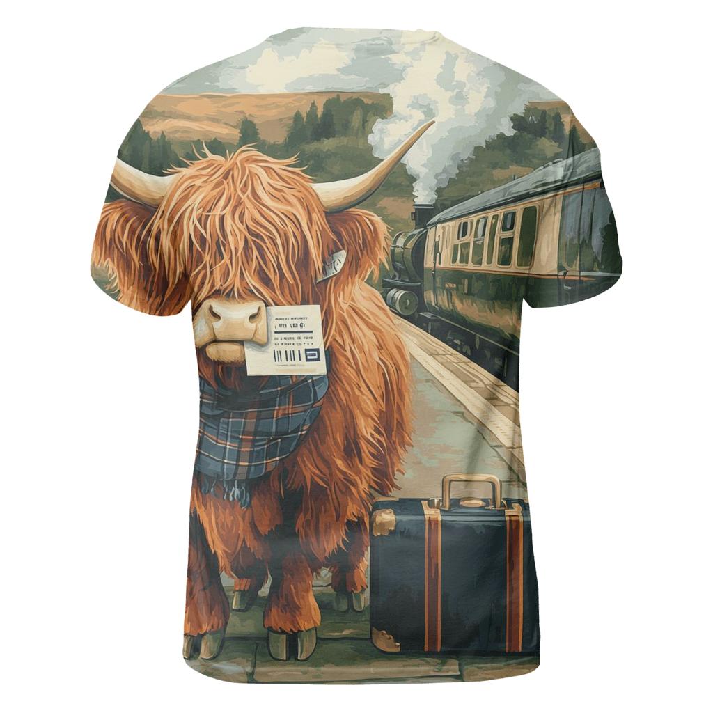 Highland Cow Railway Platform Traveler trendy printed shirt styles