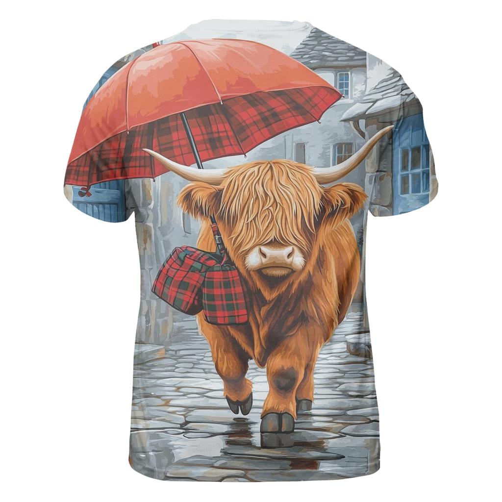 Highland Cow Rainy Day Umbrella Stroll artistic all-over print tops