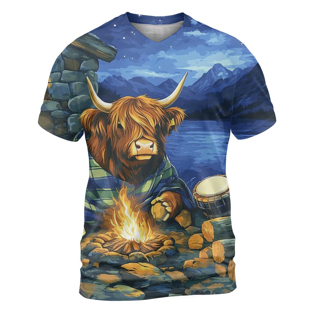 Highland Cow Mountain Bothy Music Night designer pattern shirts