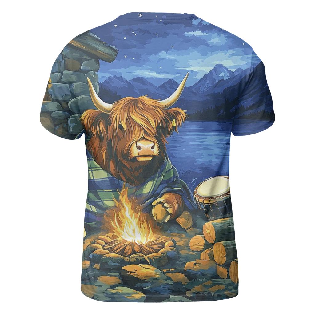 Highland Cow Mountain Bothy Music Night designer pattern shirts