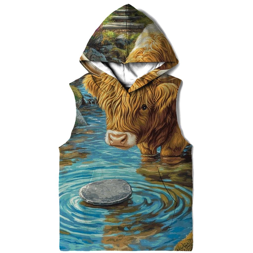 Highland Cow River Stone Skipper graphic hoodies