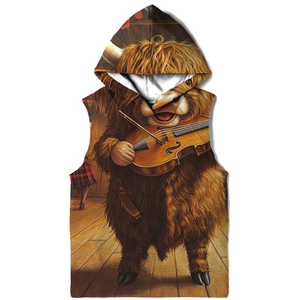 Ceilidh Fiddle Highland Cow hoodie styles