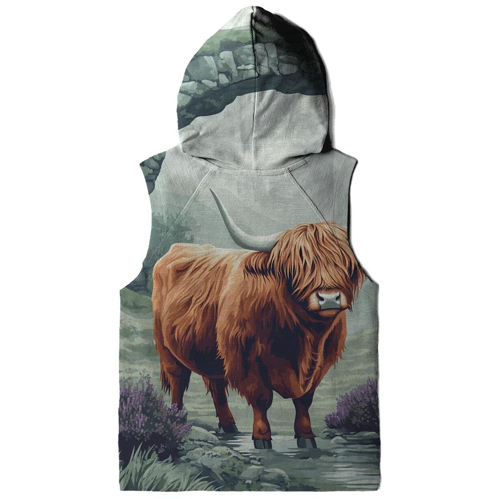 Highland Cow In Mist Gate Glen printed hoodies