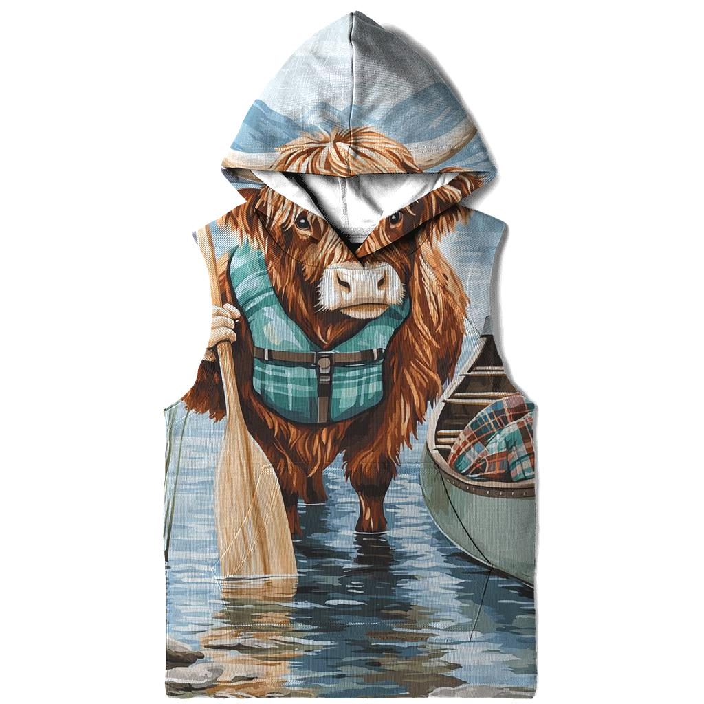 Highland Cow Lochside Canoe Guide premium hoodies