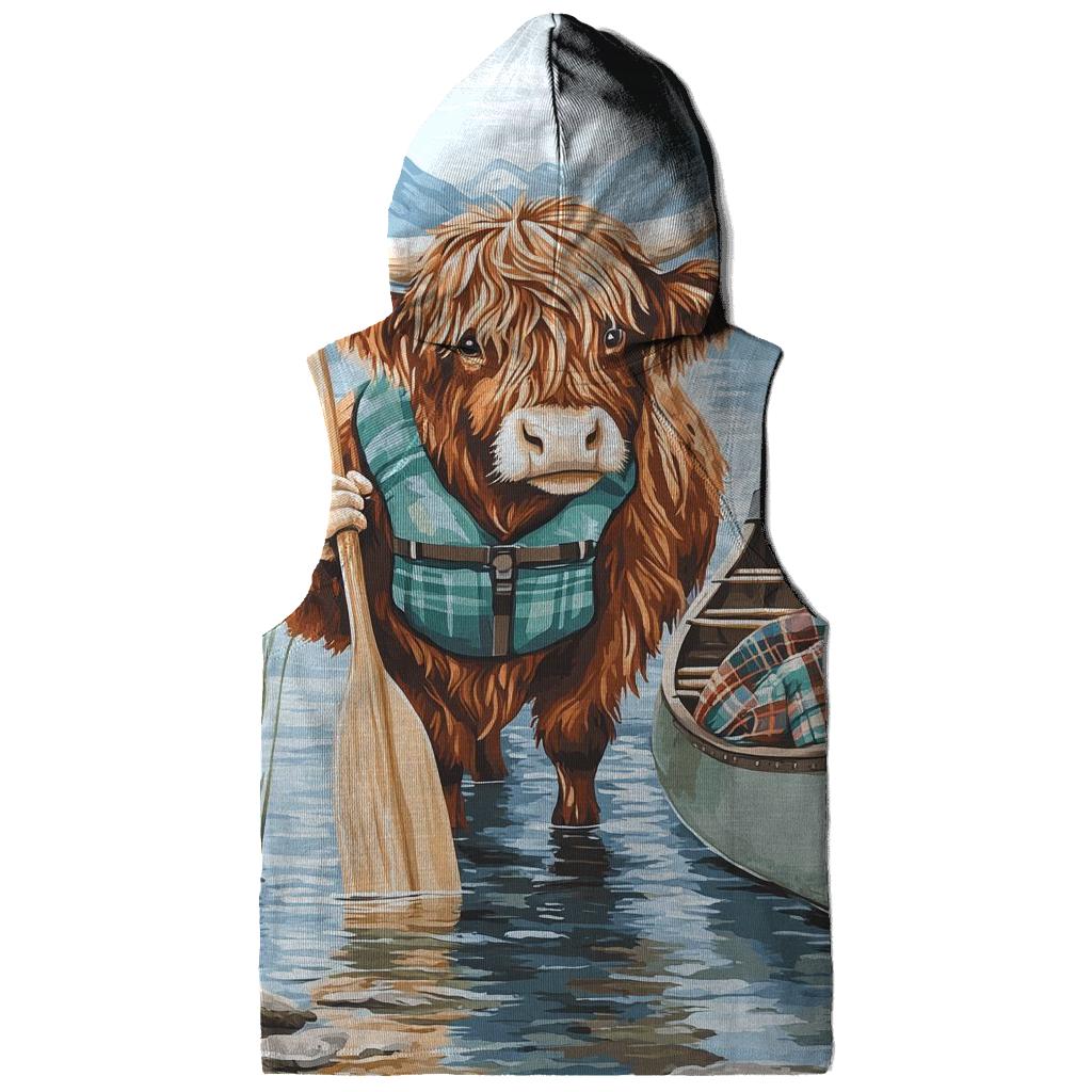 Highland Cow Lochside Canoe Guide premium hoodies