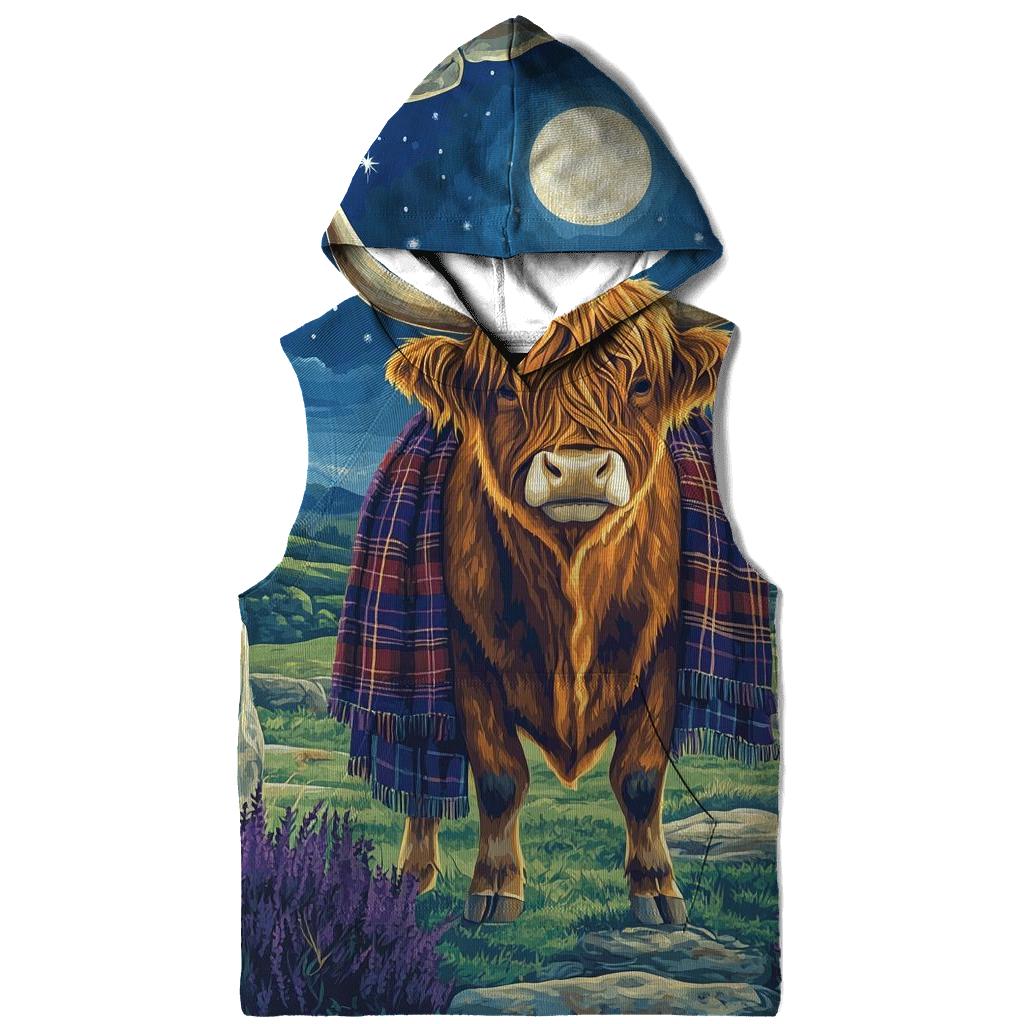 Highland Cow Moonlit Stone Circle Sentinel zip-up hoodies