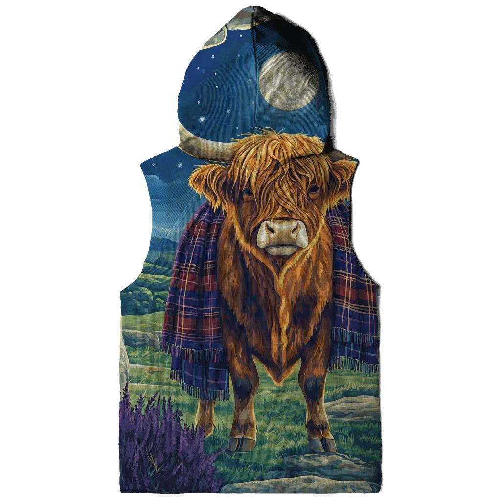 Highland Cow Moonlit Stone Circle Sentinel zip-up hoodies