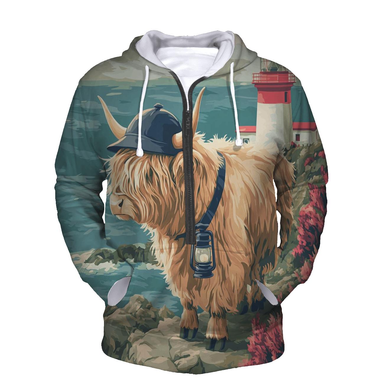 Highland Cow Lighthouse Keeper pullover hoodies