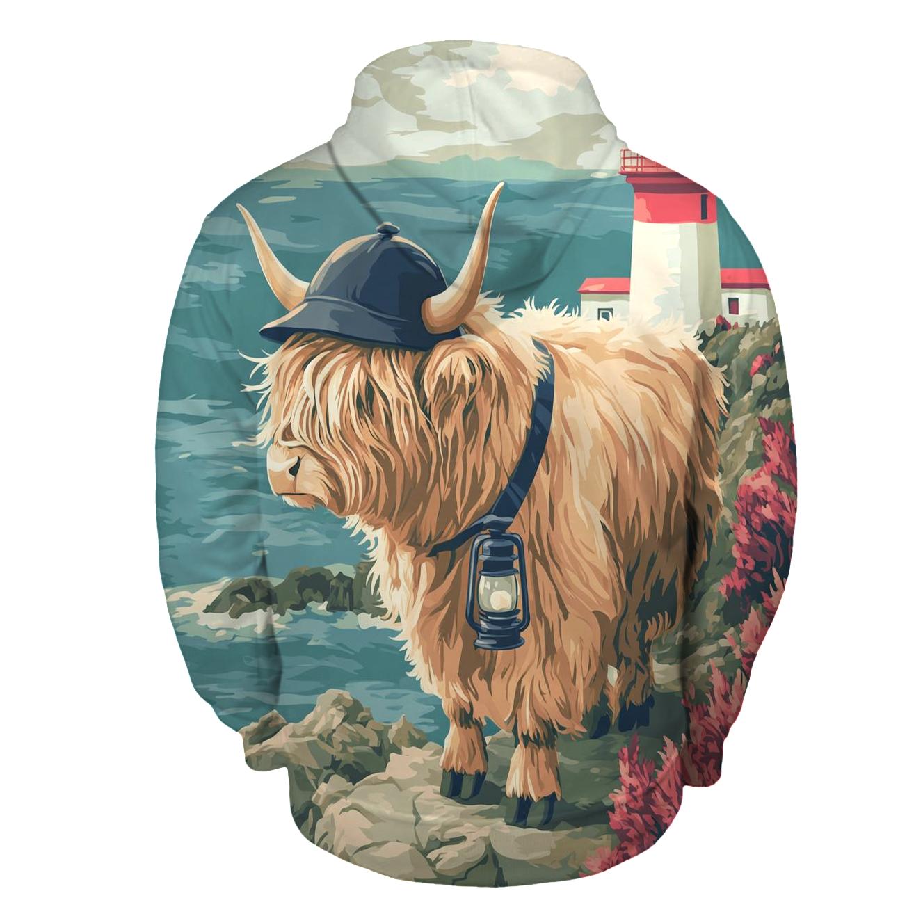 Highland Cow Lighthouse Keeper pullover hoodies