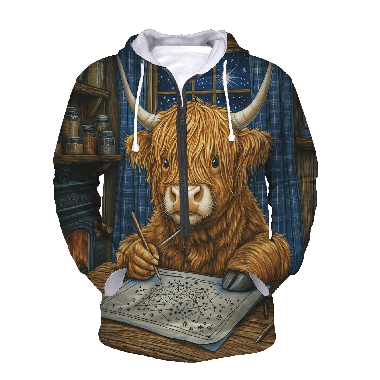 Highland Cow Star Atlas Cartographer zip-up hoodies