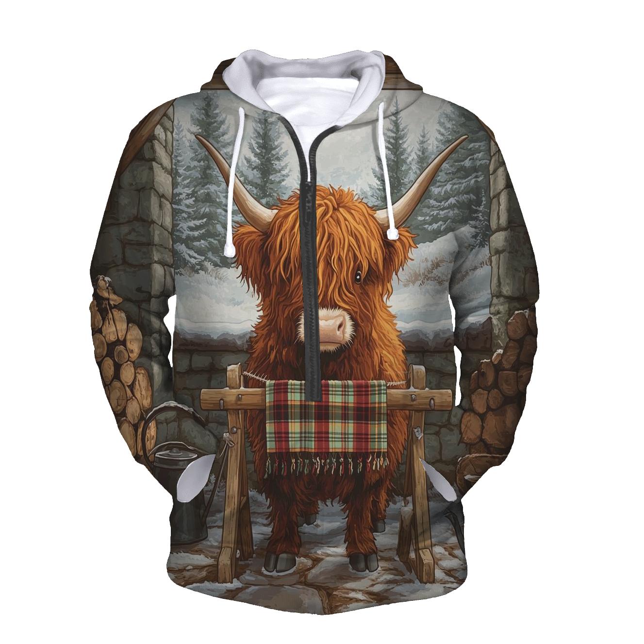Highland Cow In Winter Knit Workshop graphic hoodies
