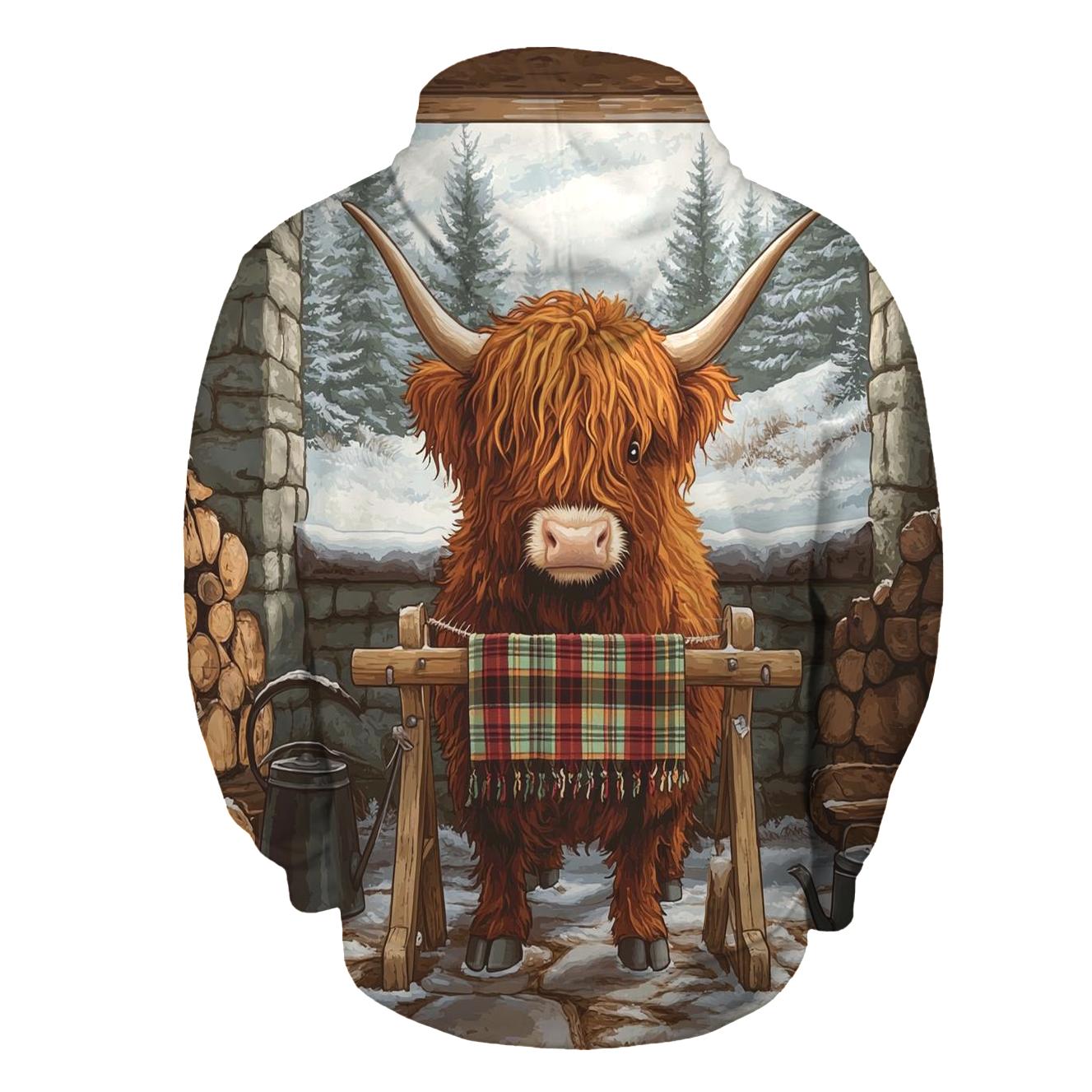 Highland Cow In Winter Knit Workshop graphic hoodies