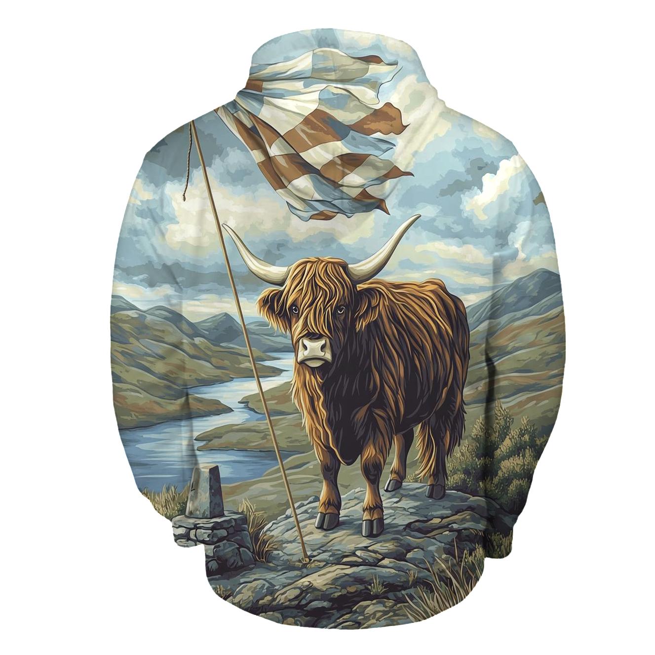 Highland Cow Hilltop Weather Watch premium hoodies