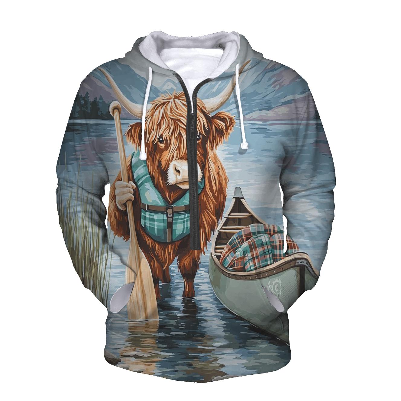 Highland Cow Lochside Canoe Guide lightweight hoodies
