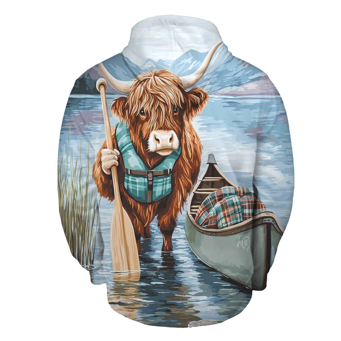 Highland Cow Lochside Canoe Guide lightweight hoodies