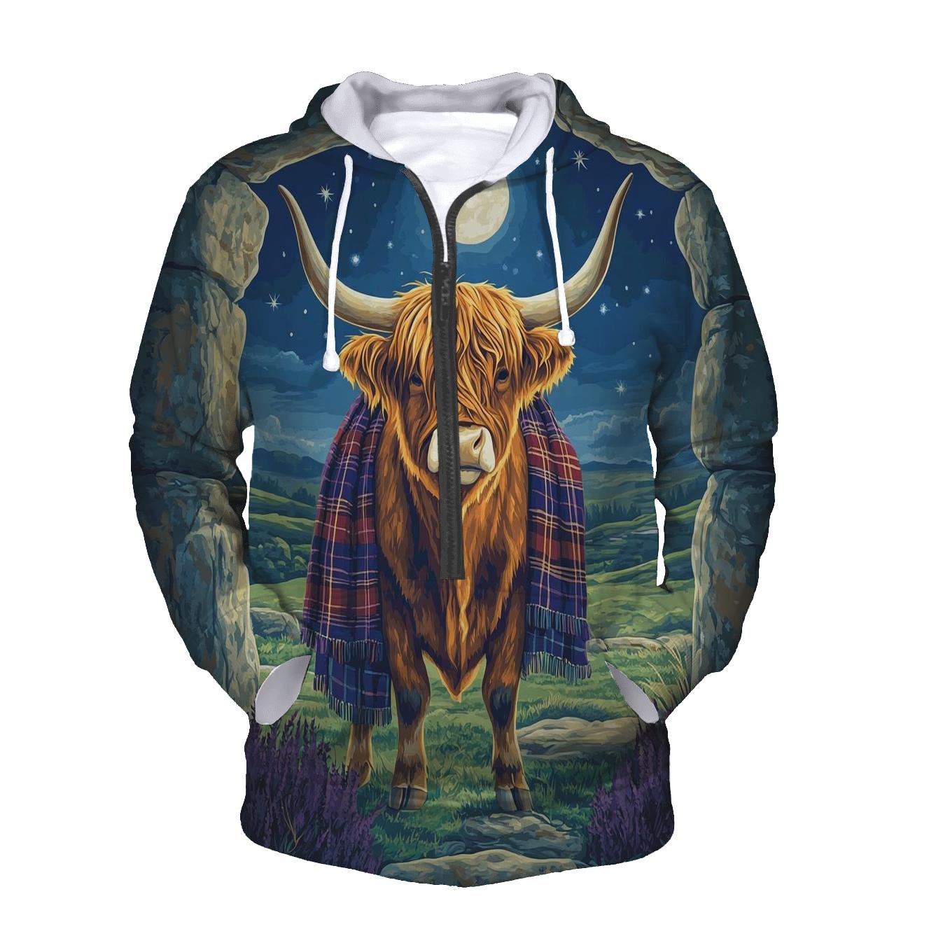 Highland Cow Moonlit Stone Circle Sentinel pullover hoodies