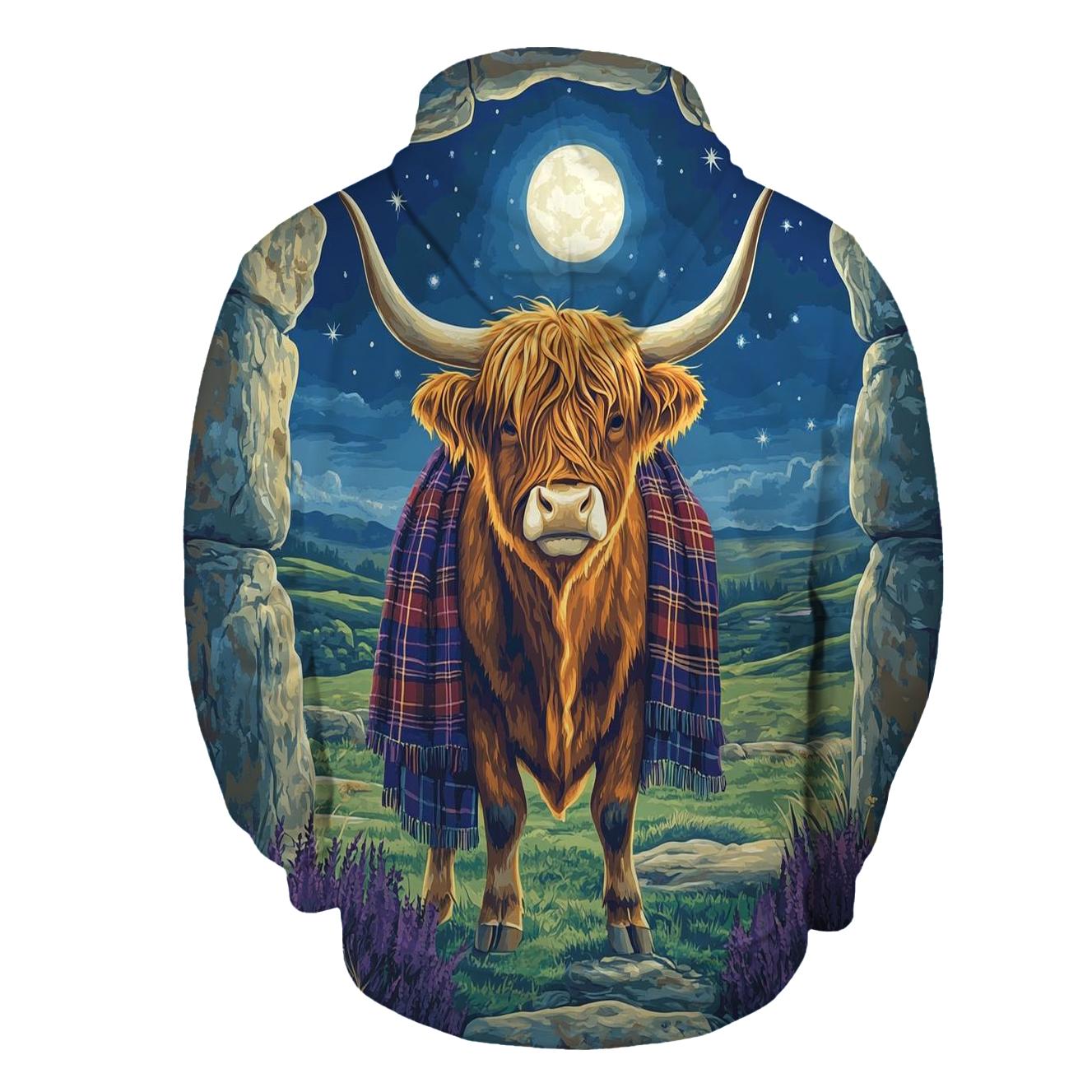 Highland Cow Moonlit Stone Circle Sentinel pullover hoodies