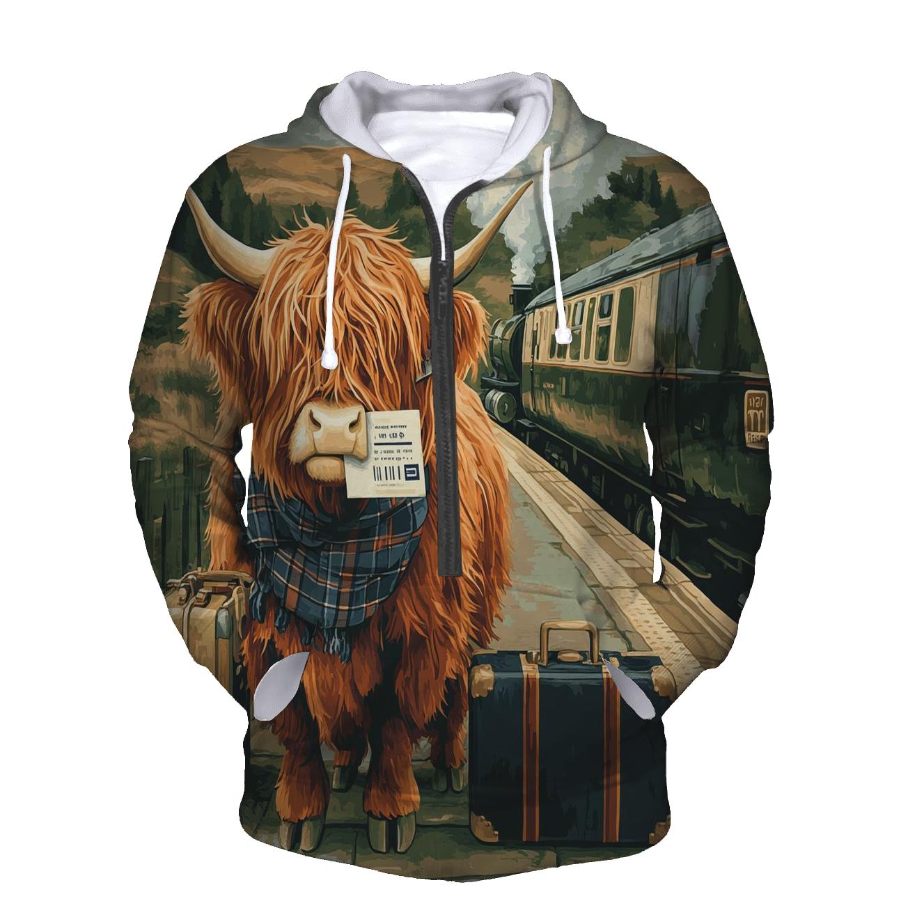 Highland Cow Railway Platform Traveler custom hoodies