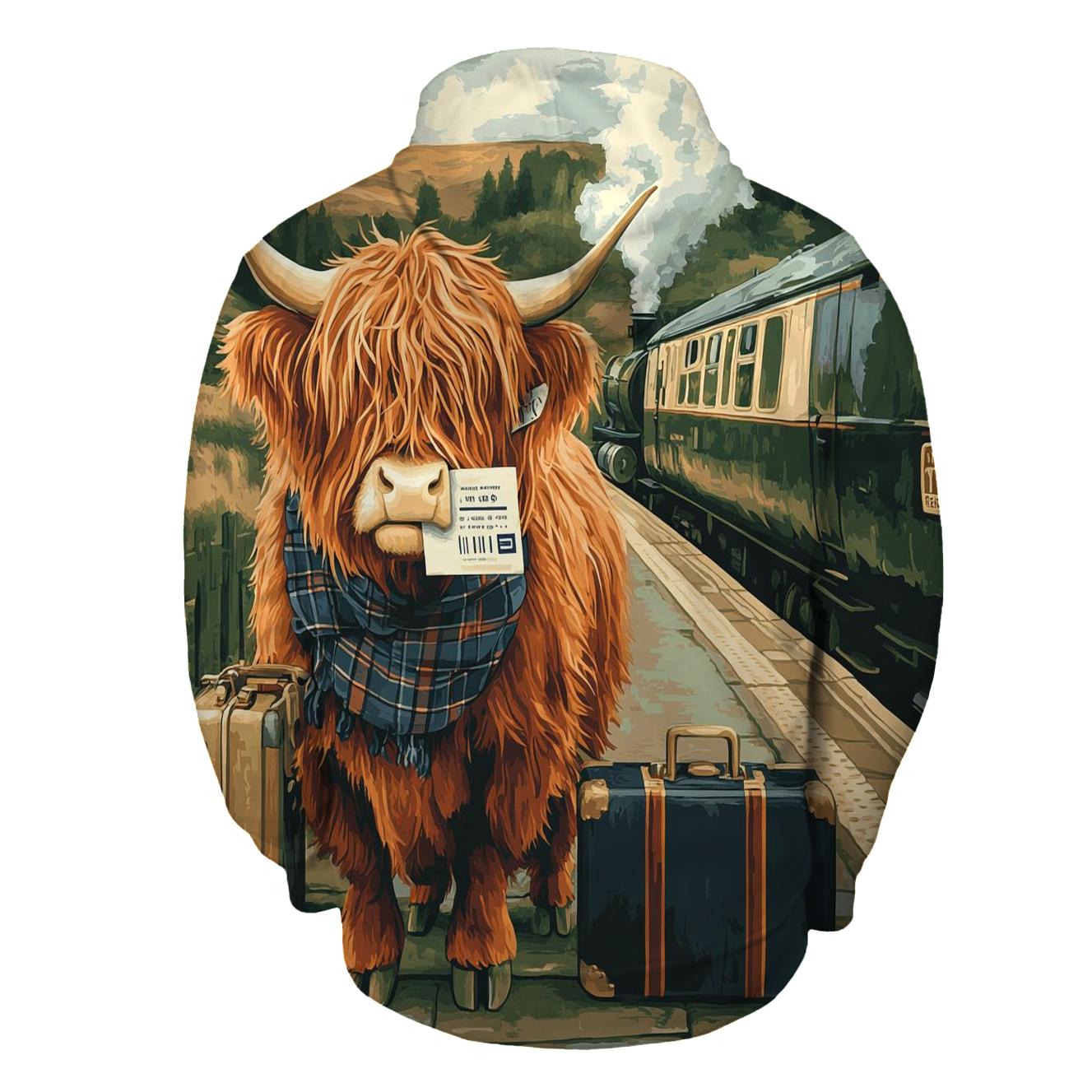 Highland Cow Railway Platform Traveler custom hoodies