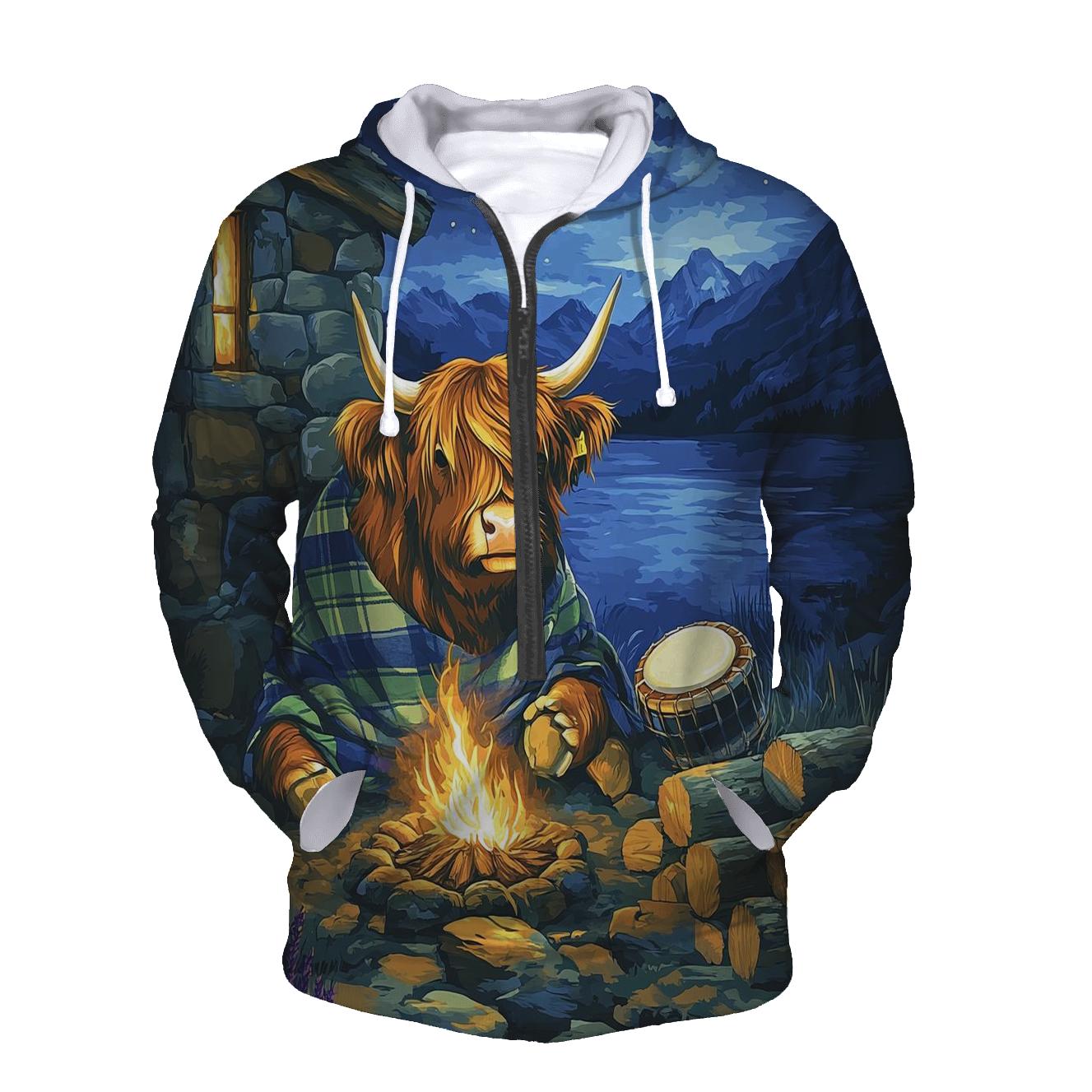 Highland Cow Mountain Bothy Music Night pullover hoodies