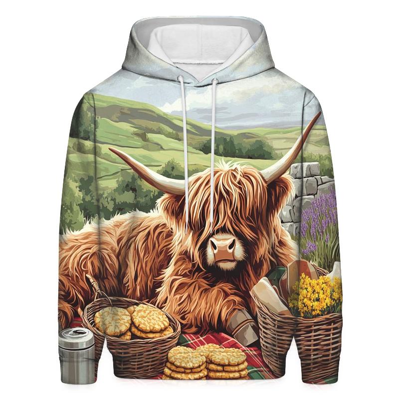 Tartan Picnic With Highland Cow premium hoodies