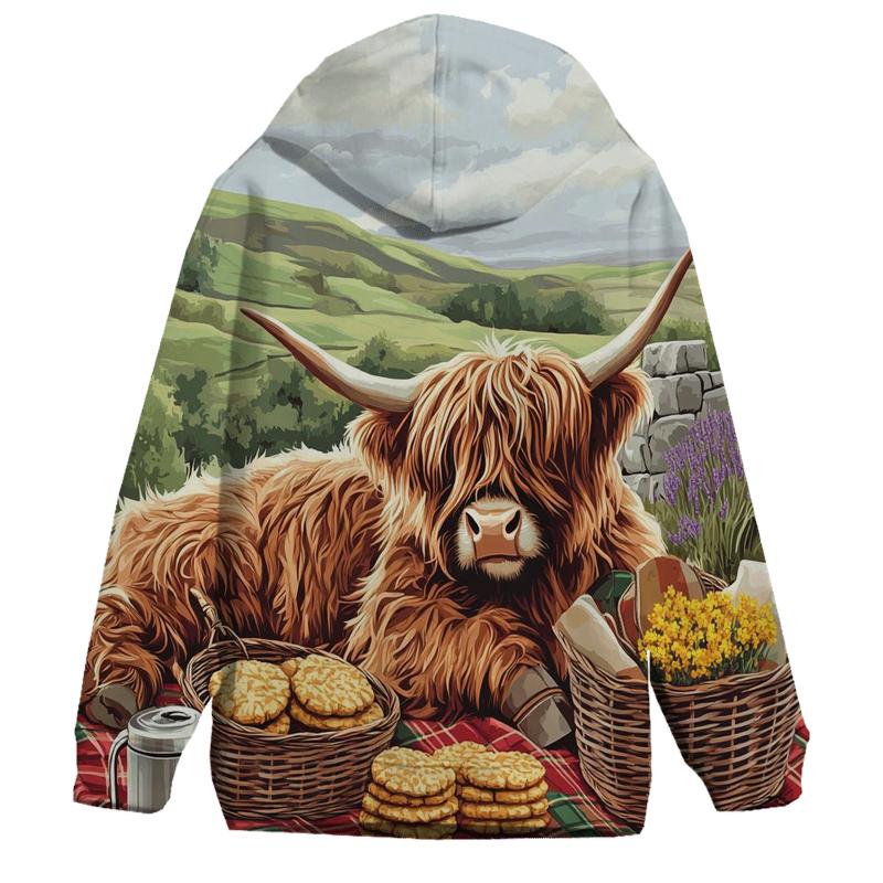 Tartan Picnic With Highland Cow premium hoodies